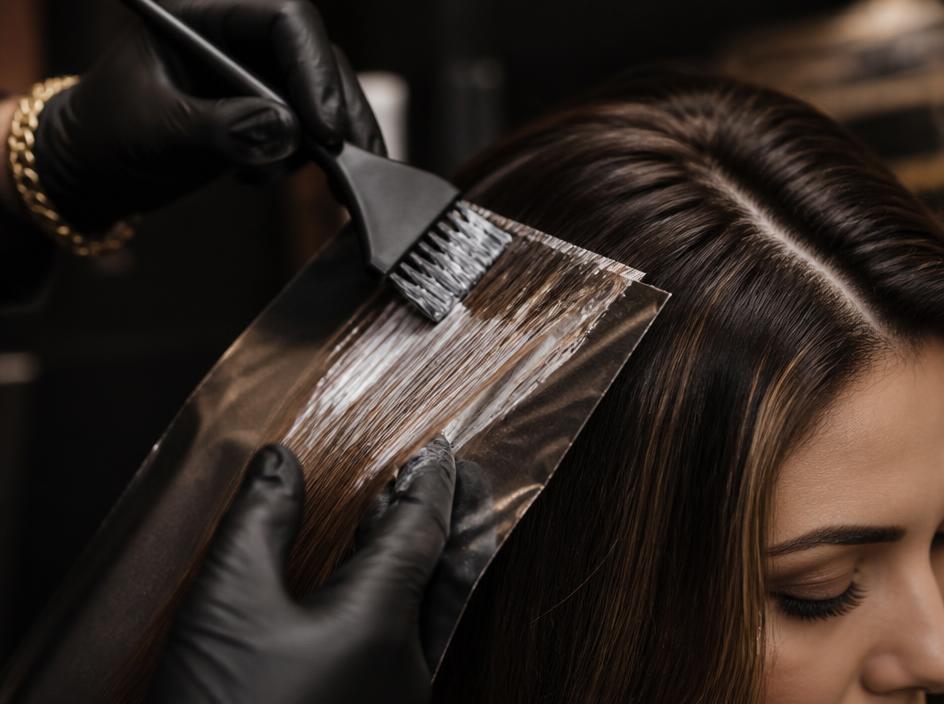Close up of luxury hair coloring process